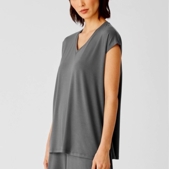 Eileen Fisher Tops - Eileen Fisher V-Neck Fine Jersey Gray Long Tunic Size Large